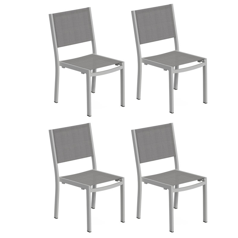 Travira Stacking Powder Coated Aluminum Outdoor Dining Side Chair, Titanium