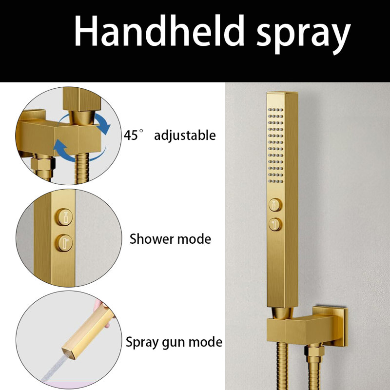 Shower Systems With Rain Shower And Handheld,Dual Head 12+6" Rainfall Shower，Ceiling Mount Shower Faucet Set, Brushed Gold