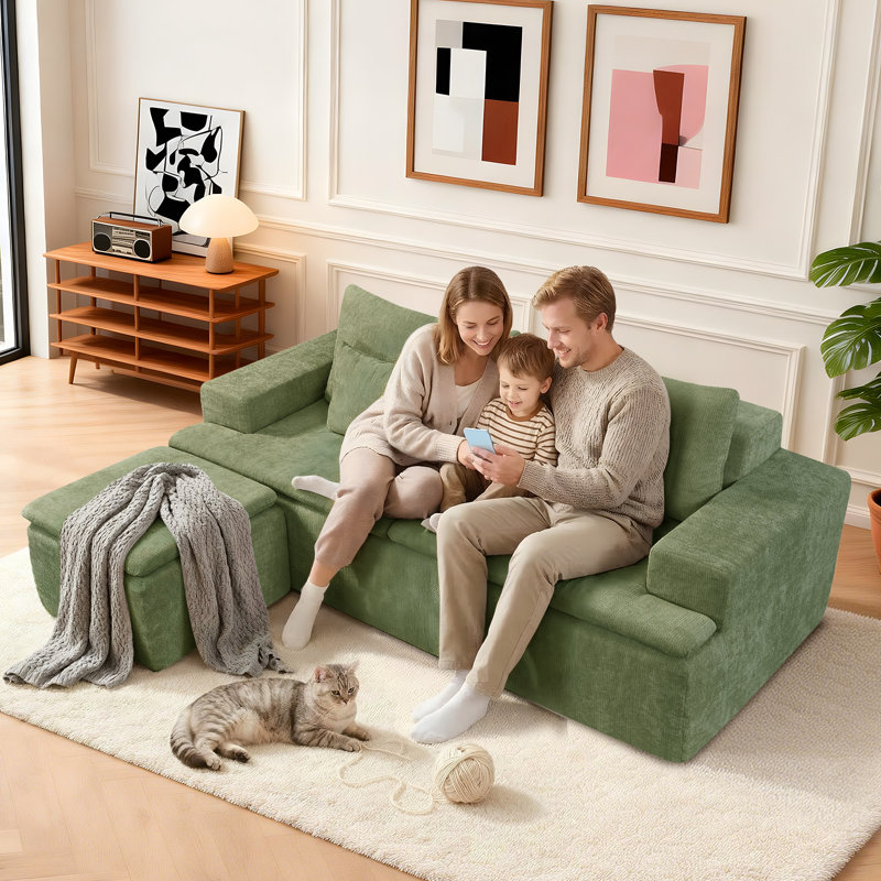83" Cloud Sectional Couch with L-Shape Chaise, Modular Sofa with Deep Seat Reversible Ottoman, Boneless Couches for For Living Room, Cushion Back, Includes 2 Throw Pillows, Sofa in a Box