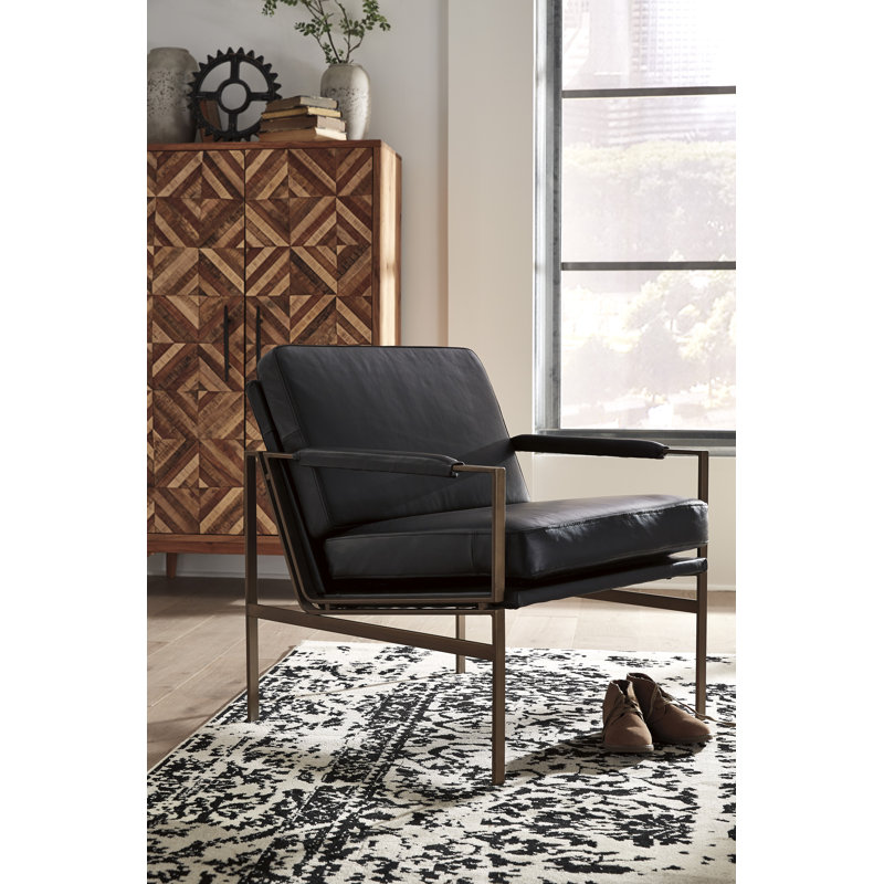 Malge Accent Chair, Black Genuine Leather/Faux Leather