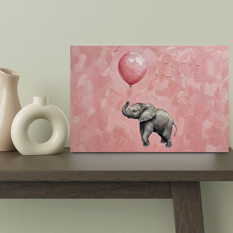 Bébé éléphant, oiseau abstrait, cerise, pivoine, fleur, art mural, H 18 po x l 12 po