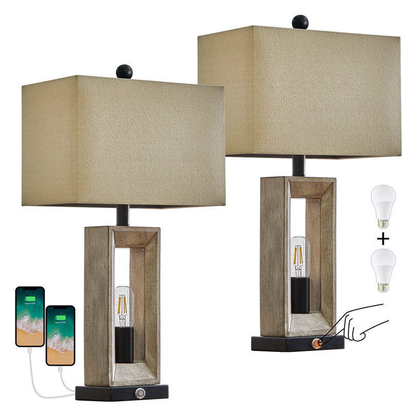 Intissar 25" Resin Lamp USB Touch Table Lamp Set Is Suitable For Bedside, Bedroom And Living Room