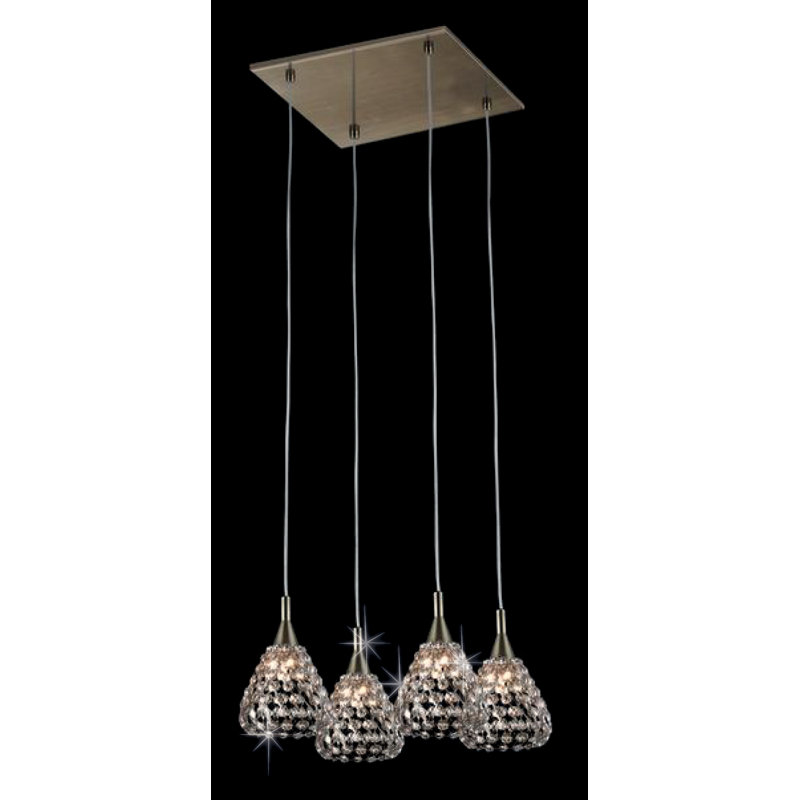 4 - Light Chrome Cluster Pendant, Antique Brass