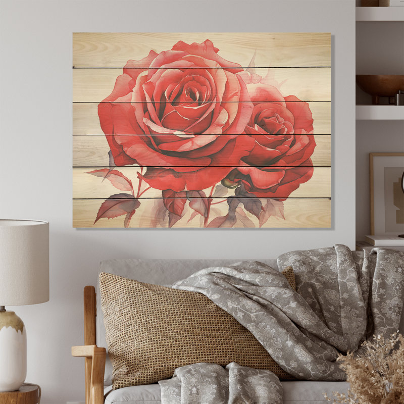 Red Roses Reson - Roses, art sur bois de pin naturel, H 24 po x l 32 po