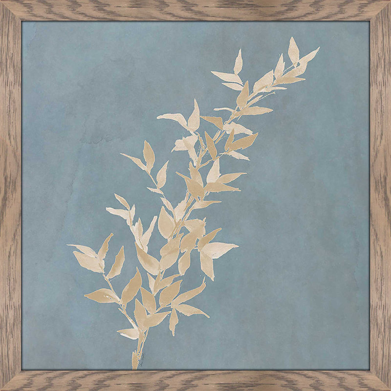 «Tan Leaf on Blue Square III» par Lanie Loreth, Cadre taupe délavé, H 31,5 po x l 31,5 po x P 1 po