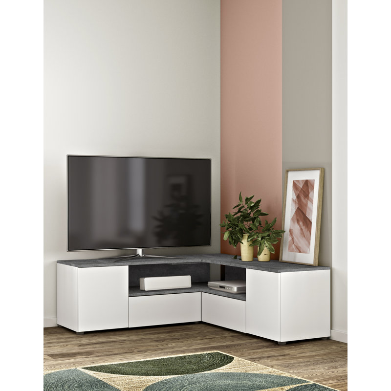 Meuble télé de coin pour téléviseur de 55 po ou moins Danilynn, Blanc et béton