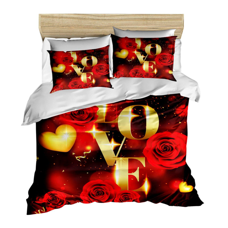 Luxurious Double Duvet Cover Set, Red & Gold | 100% Polyester Microsatin Upper, 100% Cotton Underside | Duvet: 78.7 x 86.6 inches, Pillowcases: 19.7 x 27.6 inches (2 Pieces) | Machine Washable, Zipper Closure, Elegant 3D Print Design