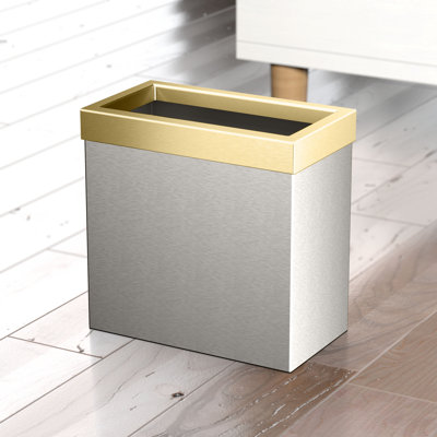 Elevate Stainless Steel 3.18 Gallon Rectangle Waste Basket Open Removable Lid