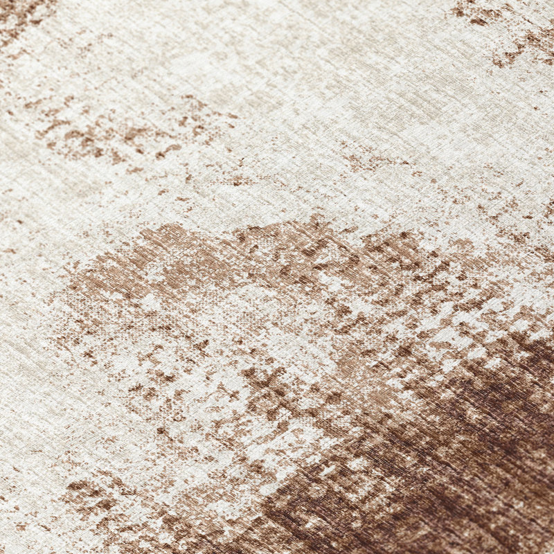 Tapis abstrait brun tissé à la machine, Rond 8 pi