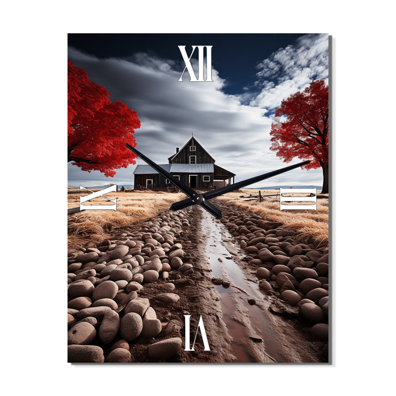Red Farmhouse Rustic Elegance II - Horloge murale paysage et nature, Petit