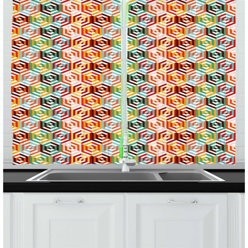 Geometric Pointed 55'' W Kitchen Curtain in