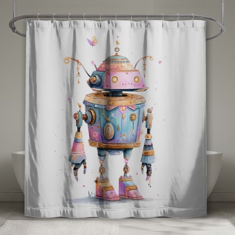 Rideaux de douche Whimsical Robot Illustration Extra Long, L 70 po x H 84 po