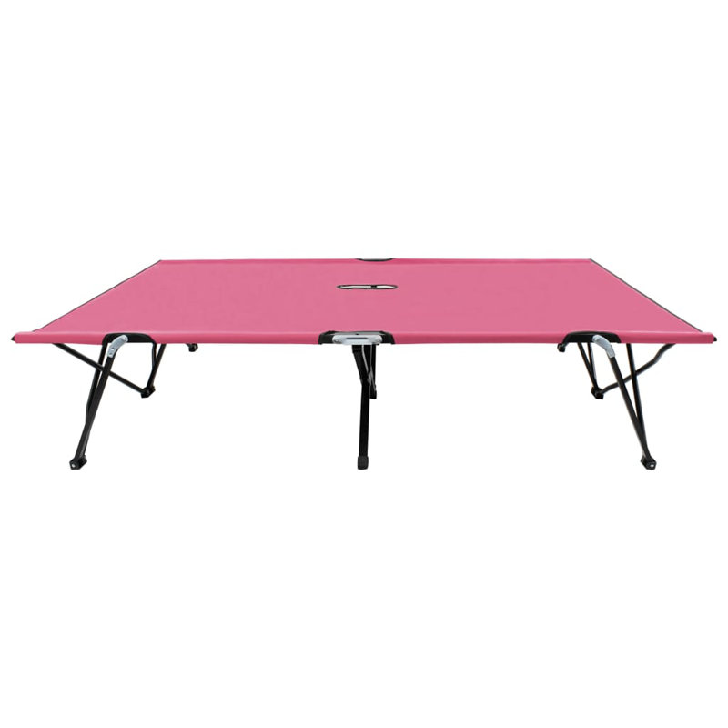 Bess Two Person Folding Sun Lounger Cot, Pink, 17.3" H x 76.4" W x 48.8" D