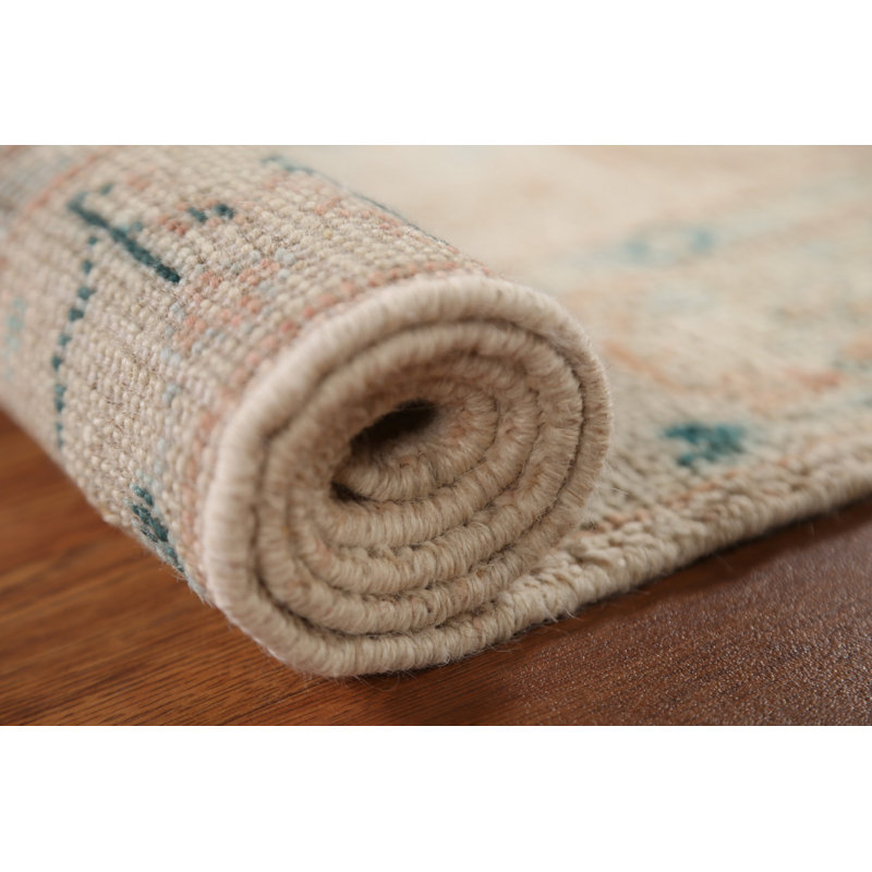 Tapis turc Oushak à motif végétal noué à la main 2 x 4