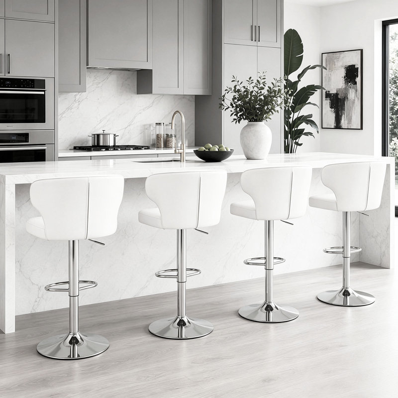 Ensemble de 4 tabourets de bar pivotants réglables en hauteur Classic, Blanc / argenté, 4