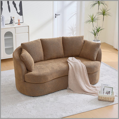 Canapé incurvé de 73,82 po de largeur, siège très profond en chenille moelleuse de luxe moderne, 4 coussins amovibles, convient aux petits espaces, salons, chambres à coucher, brun