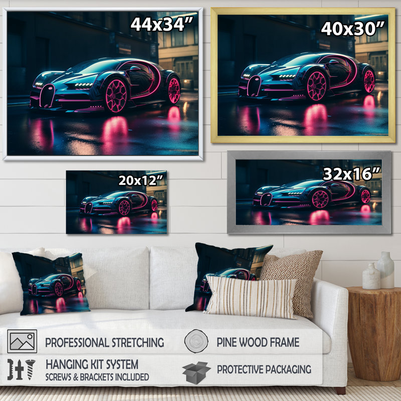 Futuriste voiture de sport Bugatti sur toile, H 34 po x l 44 po, Cadre flottant noir