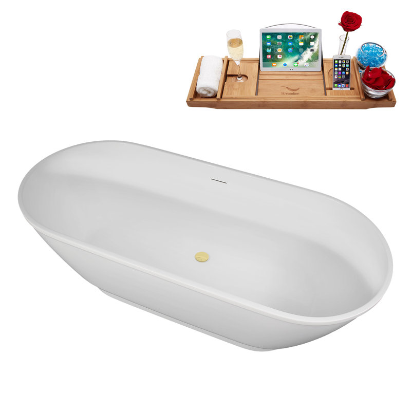 Baignoire autoportante 67 "avec drain interne Streamline, Laiton poli