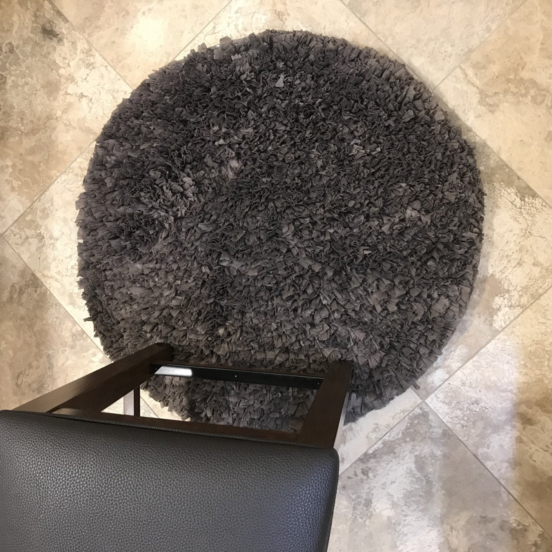 Tapis décoratif gris moyen à poils longs fabriqué à la main, Rond 3 pi
