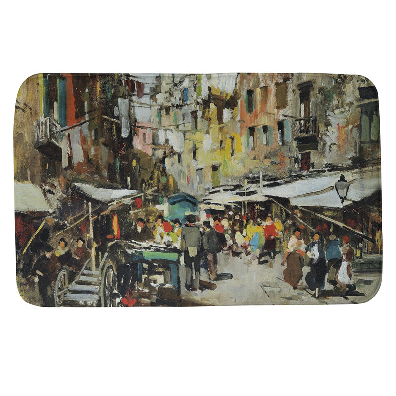 Tapis pour salle de bain Market in Naples, l 21 po x L 34 po, Jaune / Brun / Rouge