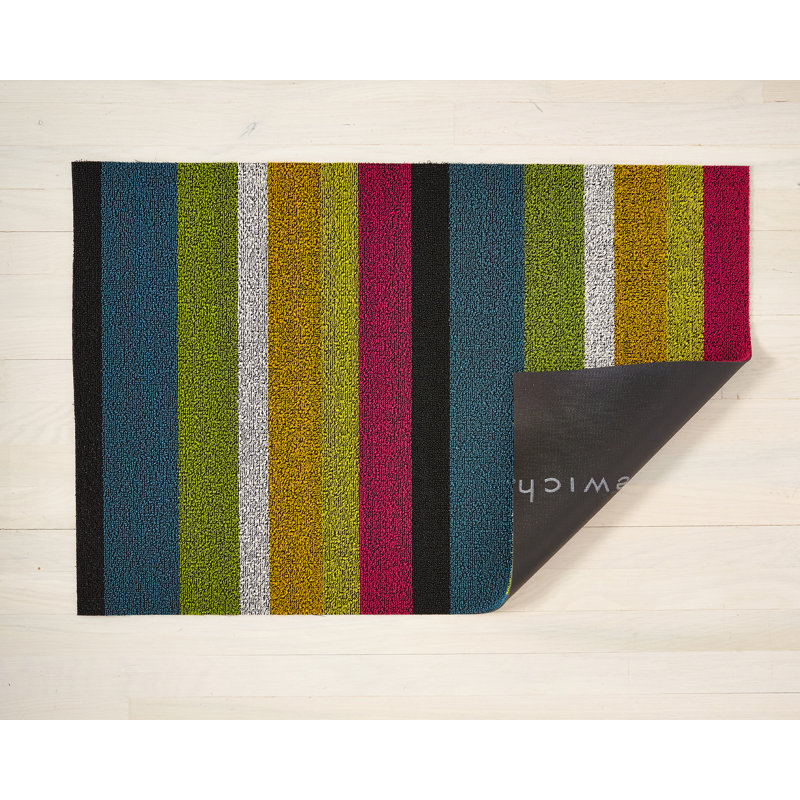Striped Indoor / Outdoor Doormat, 0.6cm H x 61cm W x 91cm L, Green/Blue/Pink