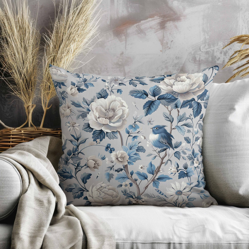 Coussin en faux suède Misty Morning, Bleu/gris, Carré 20 po