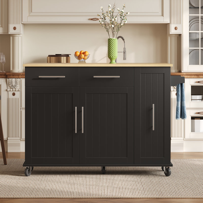 Wood Kitchen Island, Black