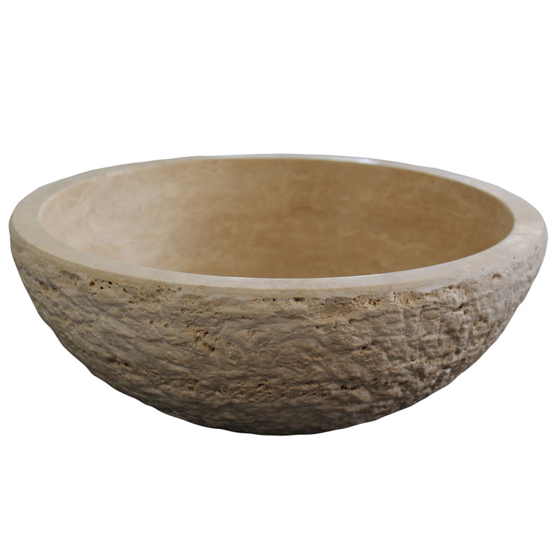 TashMart 16'' Travertine Circular Bathroom Sink, Light