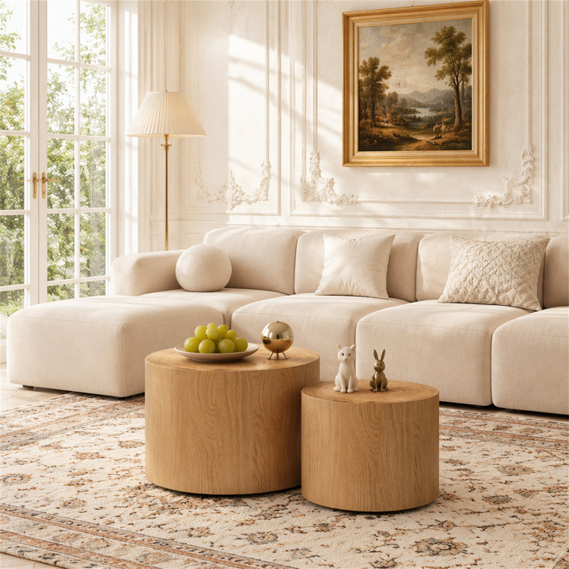 Ensemble de 2 tables basses gigognes, H 14,96 po x l 18,9 po x P 18,9 po, Bois naturel