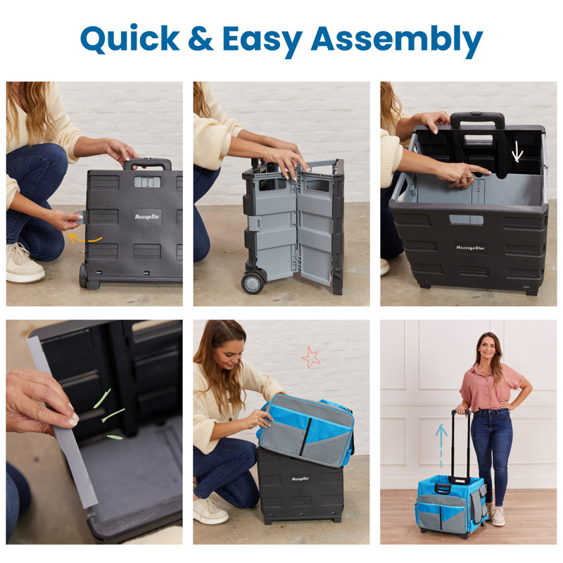 Blue and Grey Canvas Rolling Cart with Organizer Bag