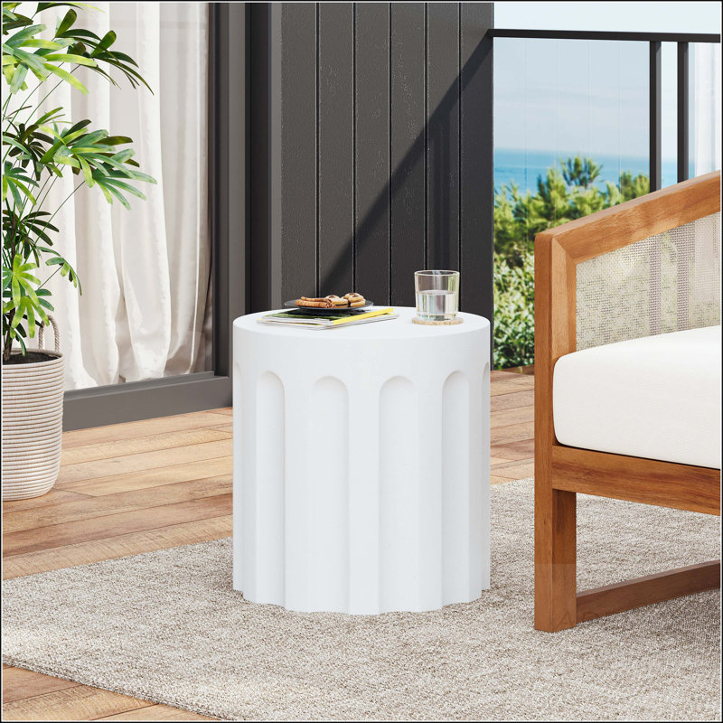Table d'appoint blanche cylindrique MGO avec texture rainurée verticale