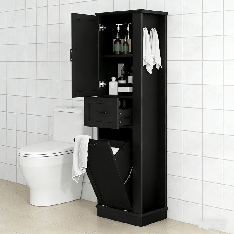 67.8" Tall Tilt-out  Laundry Storage Cabinet  With Drawer And Shelf, Black