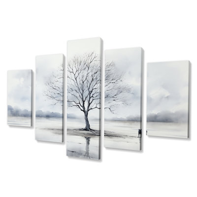 «Minimalisme gris arbre solitude VI - décoration murale florale - 5 panneaux