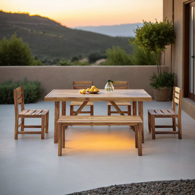 Ensemble de salle à manger d'extérieur 6 pièces avec table de salle à manger, banc et chaises