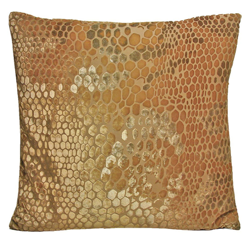 Snakeskin Square Velvet Pillow Cover & Insert, Square  18"H x 18"W, Gold Beige