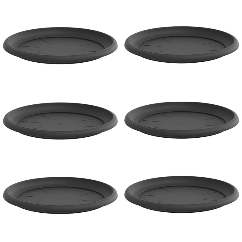 Round Flower Tray 6 Pcs Plastic, 2.5cm H x 27cm W x 27cm D, Black