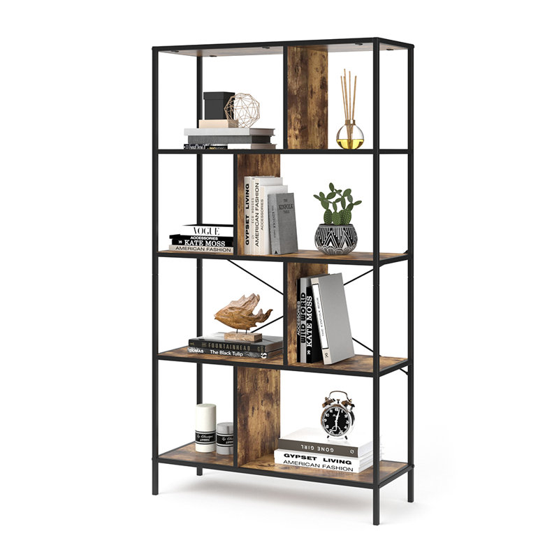 Lizette 80cm W Metal Standard Bookcase, Antique Wood, 4