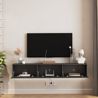 Floating TV Stand Wall Mounted With 16 Color Leds,69" Modern TV Stand, Floating TV Cabinet Entertainment Center For 55 60 65 Inch TV,Black