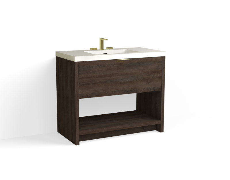 Vista 42" W Freestanding Single Bathroom Vanity, White Gloss, Nocino/Satin Nickel, 8" Widespread