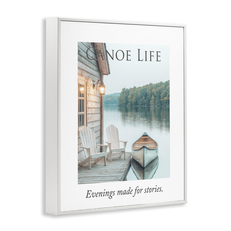 «Canoe Life», giclée encadrée par A Barefoot Stylist, H 14 po x l 11 po, Giclée encadrée blanc bord de mer