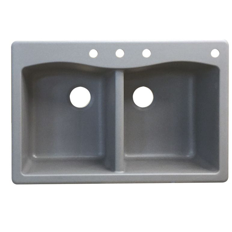 Évier de cuisine à double cuves l 33 po x l 22 po Aversa, Gris, 4 trous