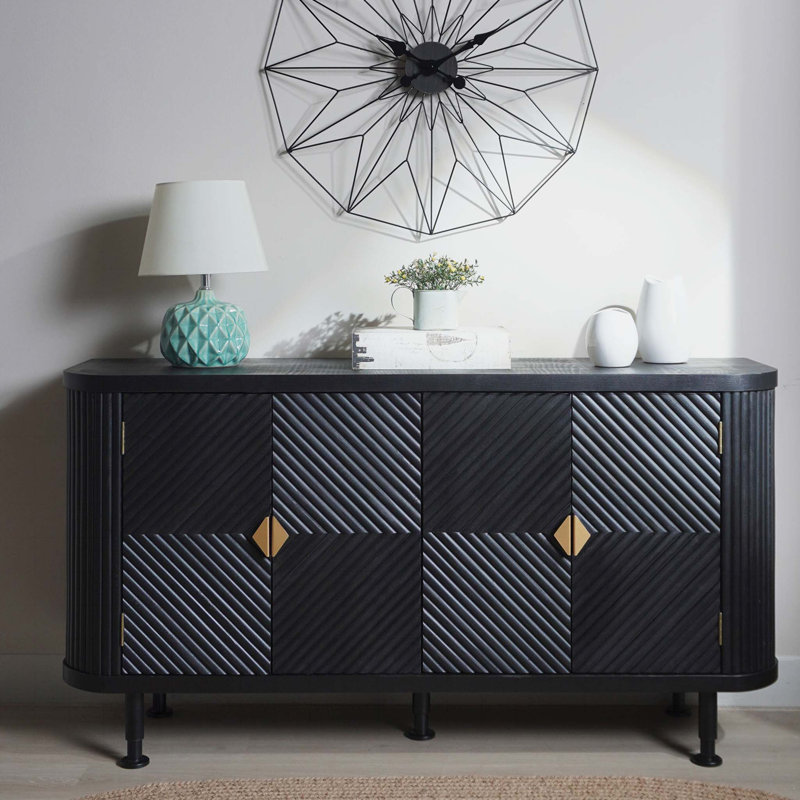Armoire d'appoint 59 po avec 4 portes Radianthe, Noir, noir, noir, noir