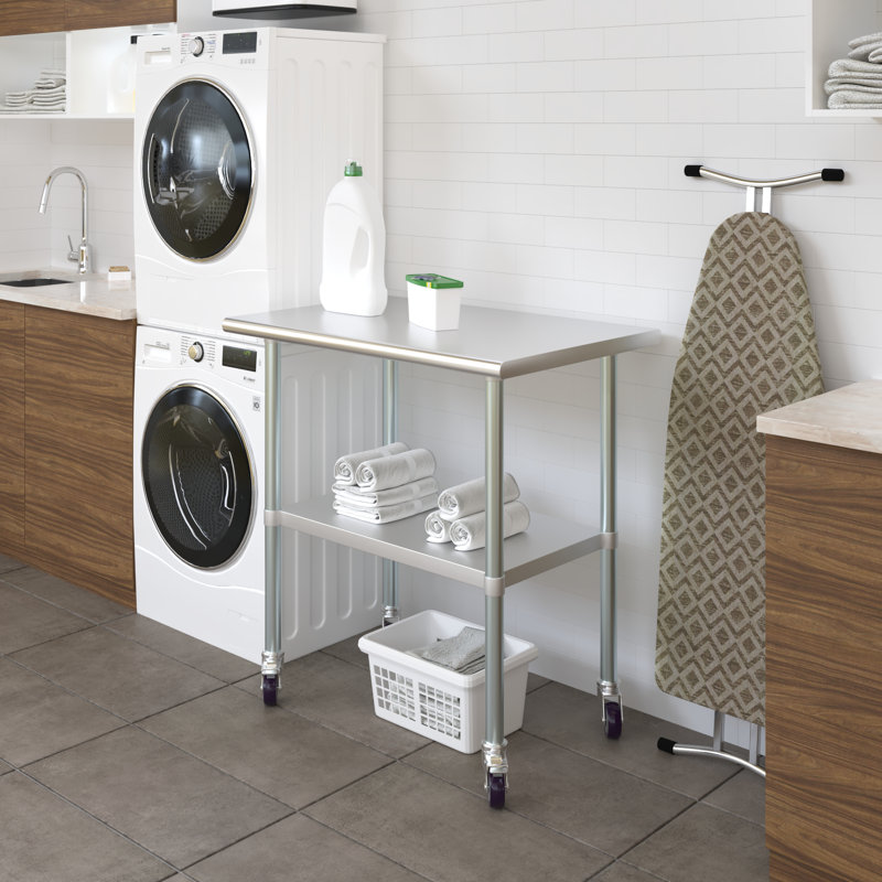 AmGood 30 in. x 36 in. Stainless Steel Table with Casters | Kitchen Prep Table On Wheels	 	 	 	 	 	 	