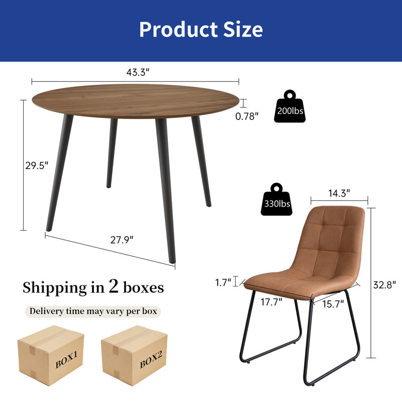 Round Dining Table Set, Mid Century Modern Small Round Dining Table Set, Saving Space (1table + Chairs), Brown