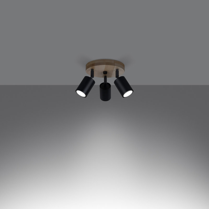 Verdo Steel Flush Mount, Black/Wood, 33x33x17 cm, 3 Lights