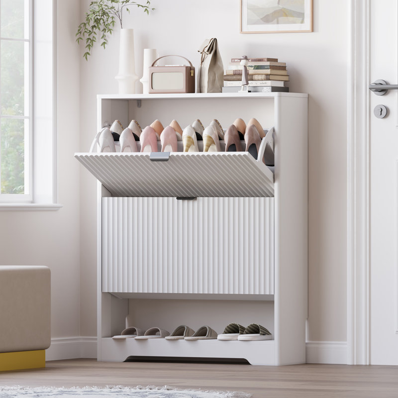 Wavy 2-Door Shoe Cabine, White