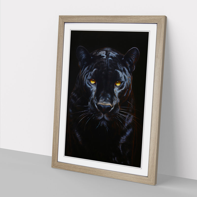 Panther Contemporary - Single Picture Frame Print on Wood, Oak , 34cm H x 25cm W x 2cm D
