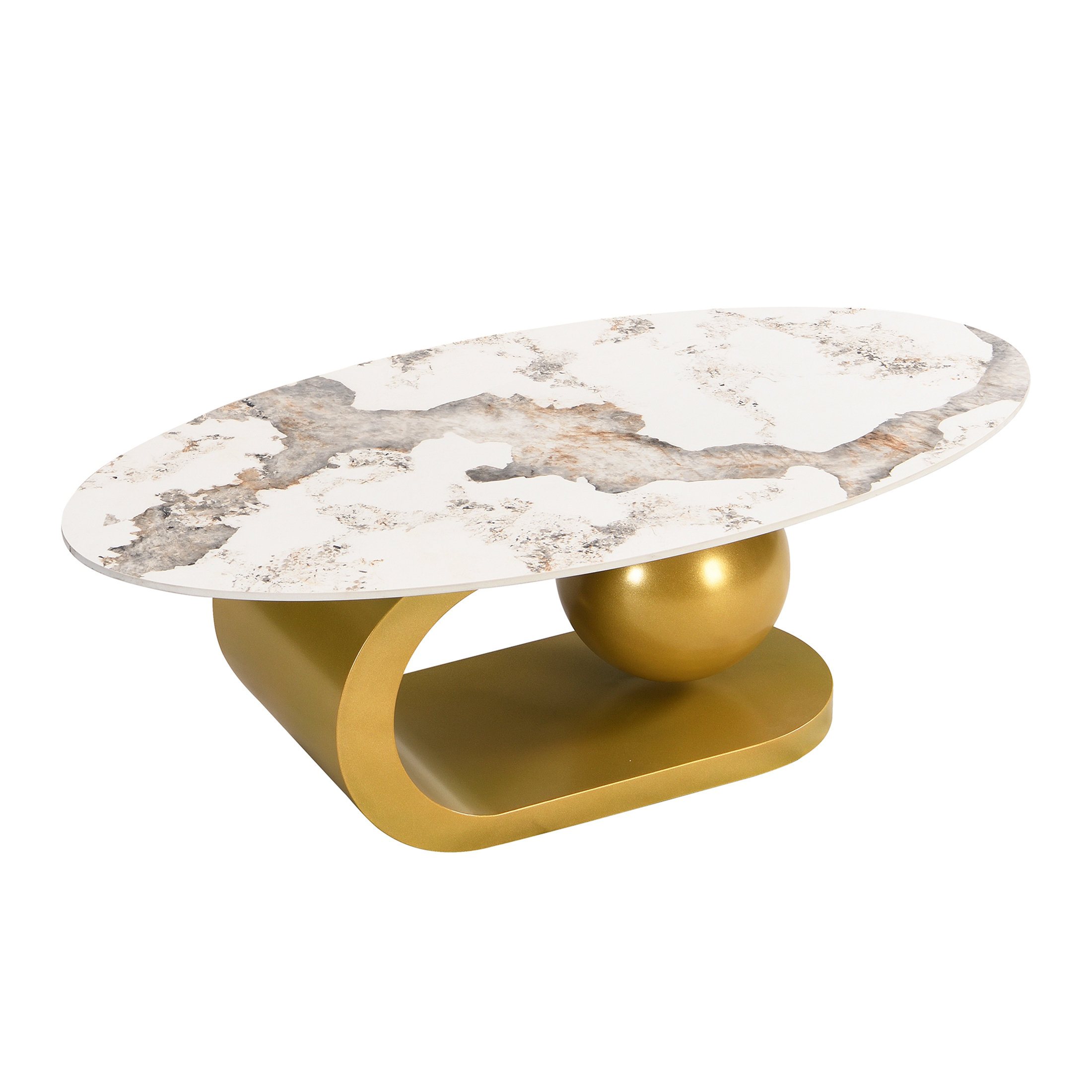 Everly Quinn Modern Oval Coffee Table for Living Room, Marble Pattern ...
