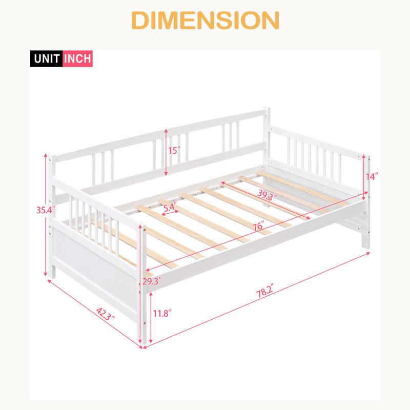 Modern Solid Wood Daybed, Multifunctional, Twin Size, Twin, White