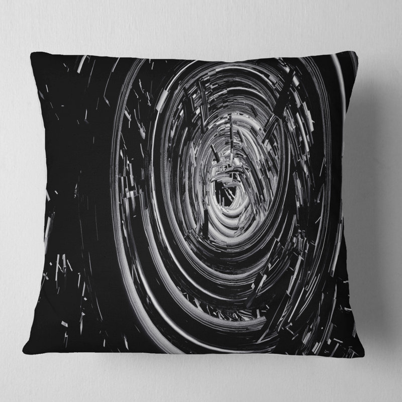 Fractal 3D noir tourbillon - coussin imprimé abstrait, 16 po x 1 po, Coussin décoratif
